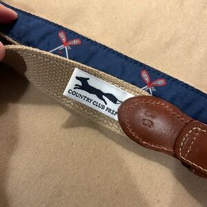 Country Club Prep Canvas Brown Leather Belt with Navy Lacrosse 36